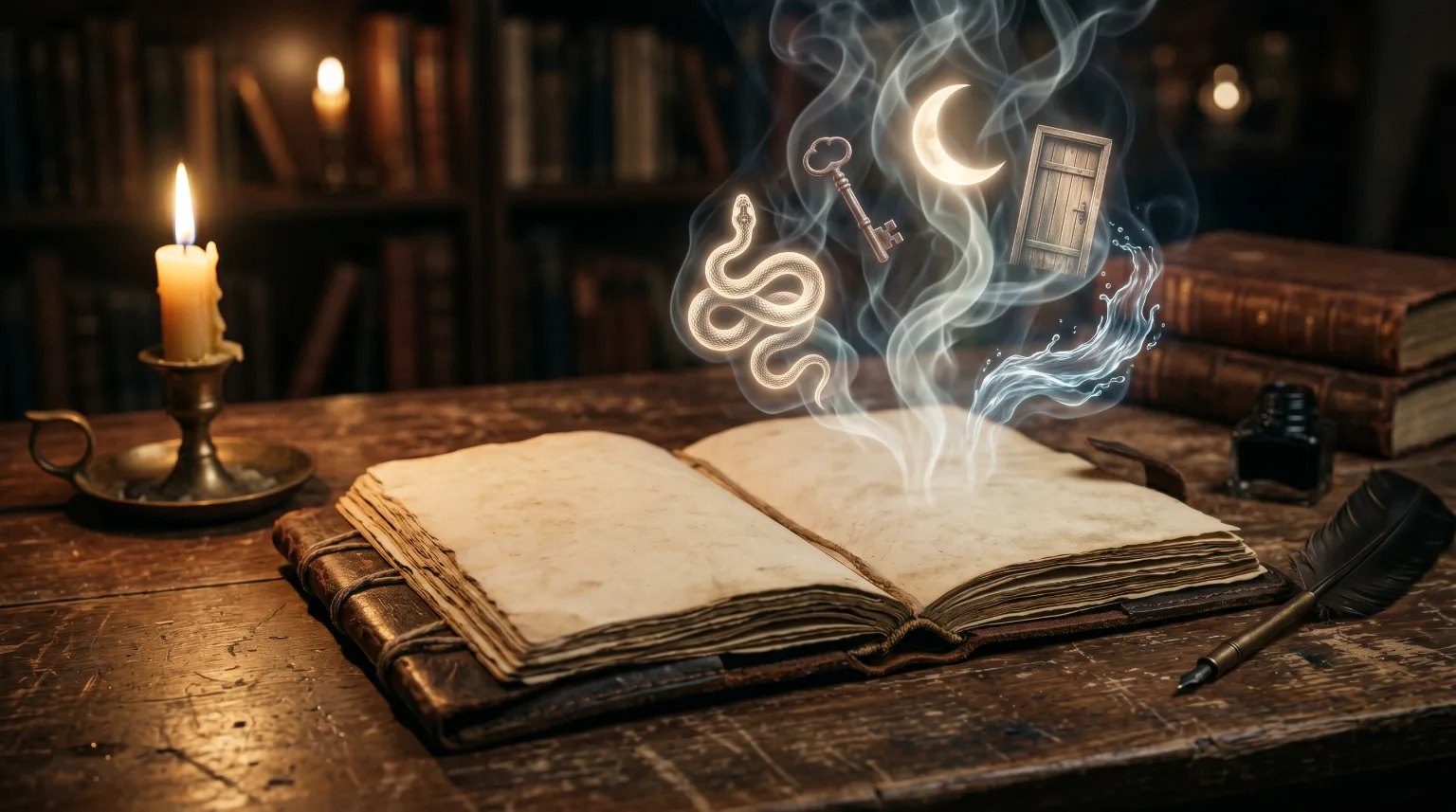 An open book with glowing dream symbols rising from the pages.