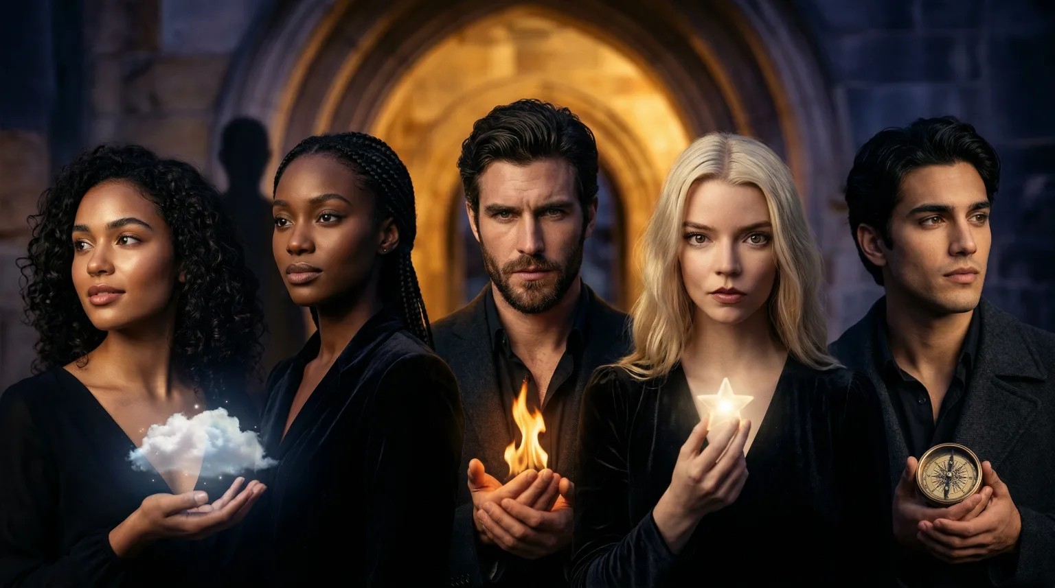A group of people holding symbolic objects, representing Soulink archetype exploration.